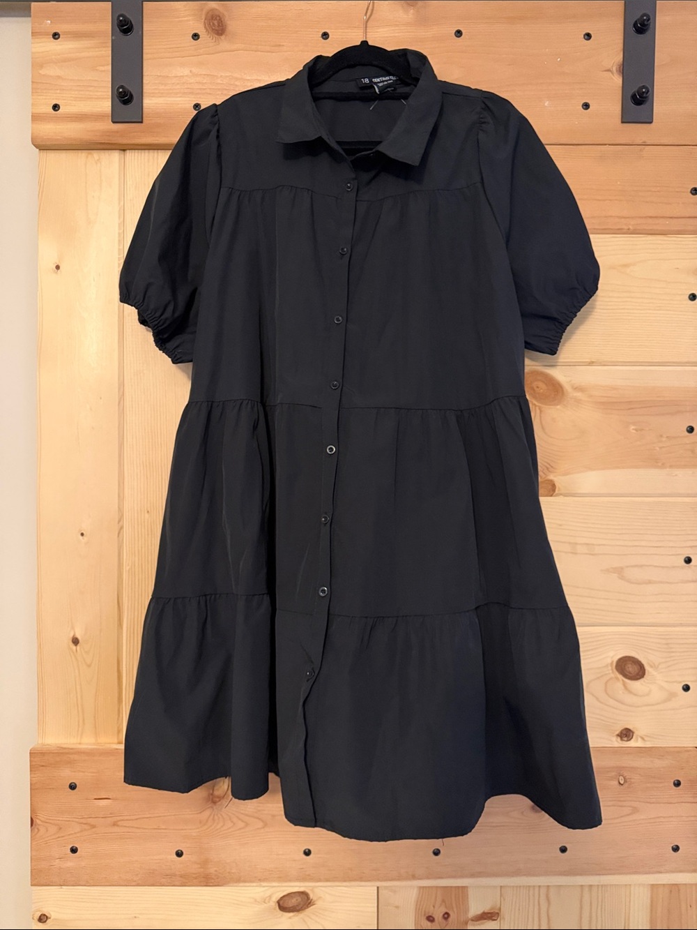 Girls' Black Tiered Button-Front Dress with Puff Sleeves